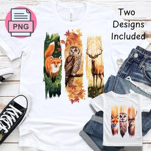 Animaux des bois coup de pinceau PNGs, renard, hibou, cerf, art numérique, sublimation de la faune de la forêt pour travaux manuels et impression, chemise animaux des bois PNG