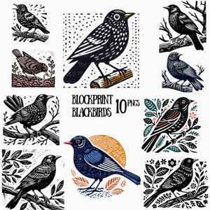 Amsel Blockprint Bilder : 10 PNG und SVG Clipart Grafiken (Digitaler Download)
