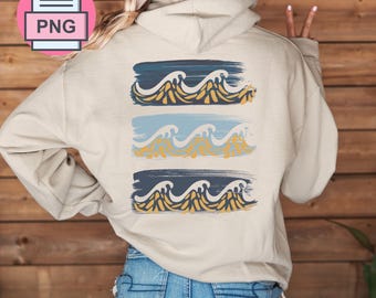 Blue Green Wave PNG Design, Ocean-Inspired Clipart for T-Shirts, Sublimation & Print on Demand, Coastal Surf Vibes, Wave Shirt Graphic
