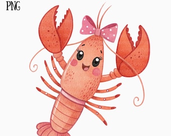 Coquette Lobster Clipart, Bow PNG, Nautical Design (Digital Download)