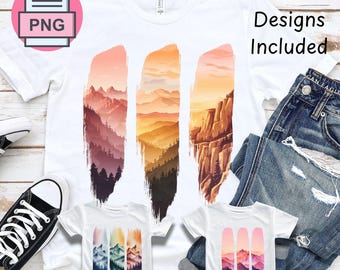 Mountain Brushstroke PNG Bundle | Set of 3 Watercolour Mountain Designs | Digital Download for Crafts & Printing, Adventure Tshirt Design