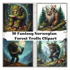 10 fantasie Noorse bostrollen digitale clipart - mystieke folklore kunst - trollen illustraties voor knutselen en scrapbooking, Noorwegen clipart