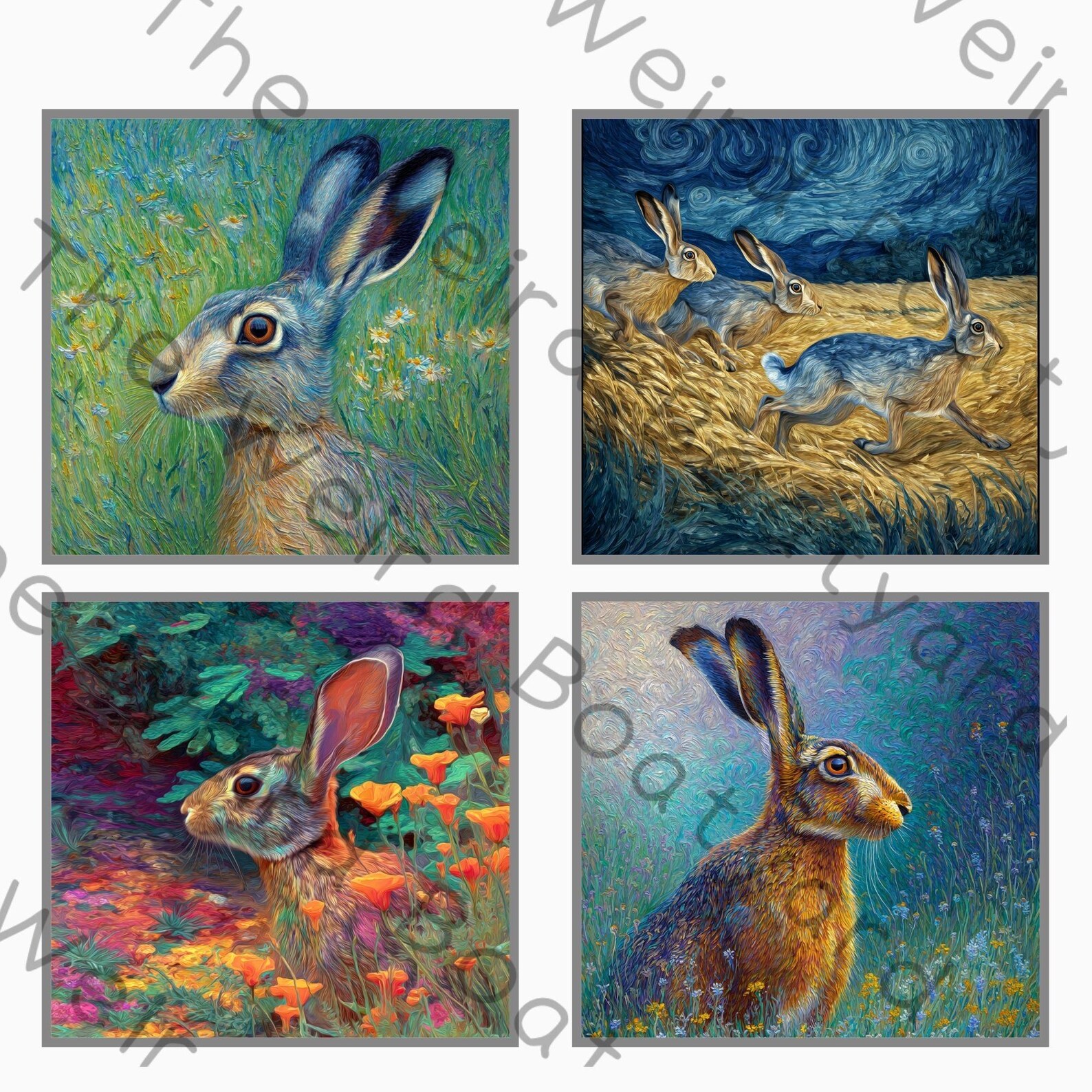 Monet Rabbit Monet Hares PNG Clipart Bundle, Impressionist Rabbit Art (digital ...