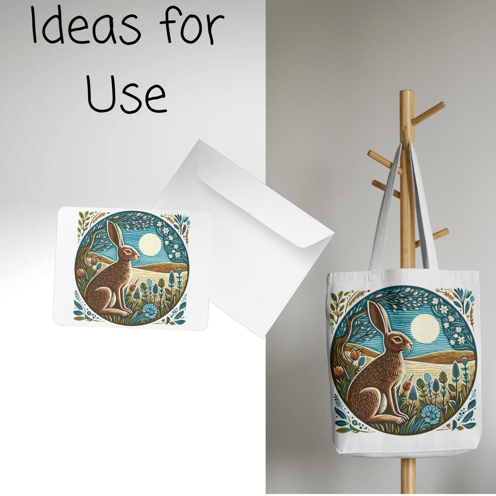 Linocut Spring Hare PNG: Rustic Easter Clipart (digital Download) - Etsy