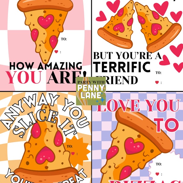 Printable Valentine's Day Cards | Four Downloadable Love You to Pizza Vday Cards | Valentine's Day Gift Cards