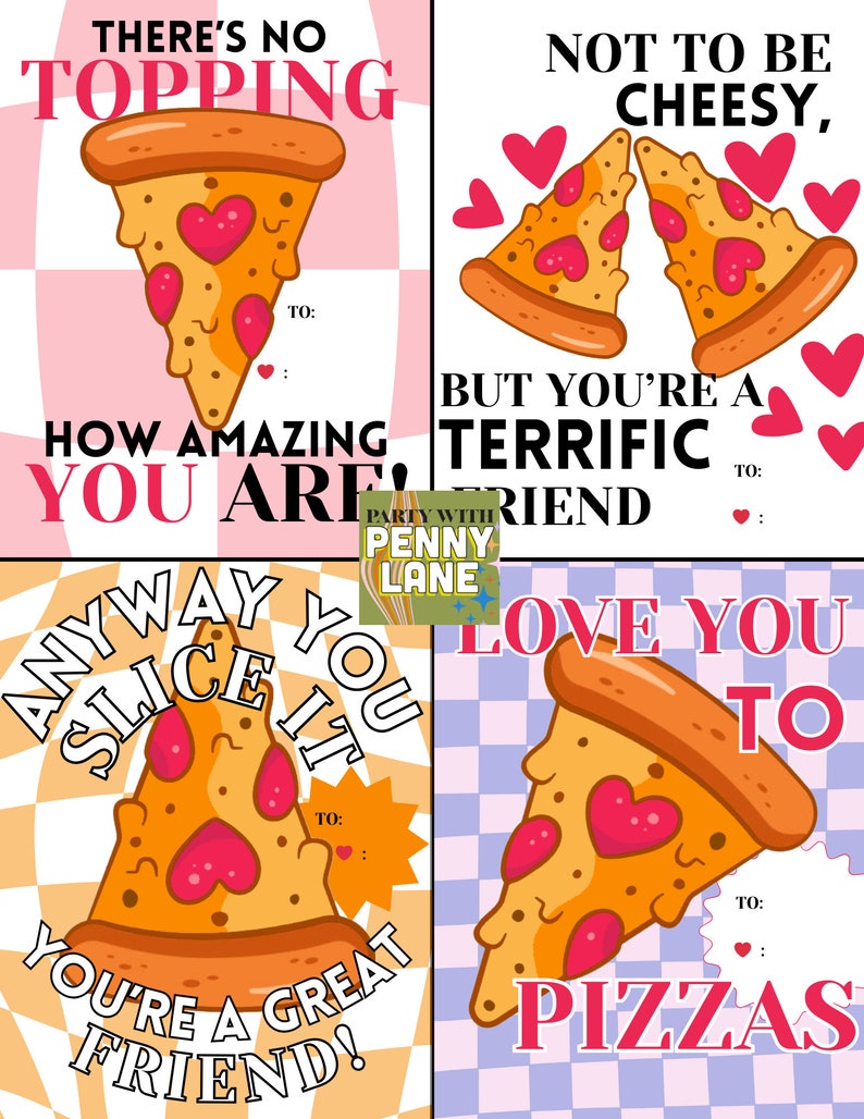 Printable Valentine's Day Cards Four Downloadable Love You to Pizza