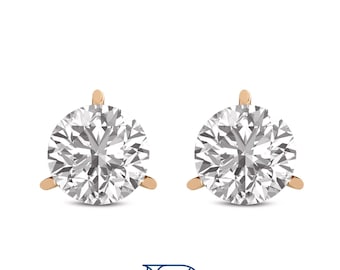 Round Diamond Stud Earrings, F/VS2, 0.25-4.00 Ct Lab Created Diamond Earrings,14K Solid Gold Diamond Earrings, Martini Setting Diamond Studs