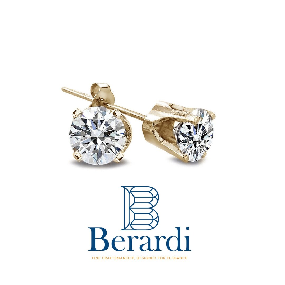 I LOVE YOU Diamond Stud Earrings, 14K Gold Natural Diamond Studs, Round ...
