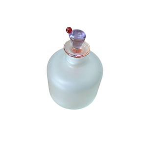 Vintage Frosted Hand Blown Glass Perfume Bottle With Unique Stopper