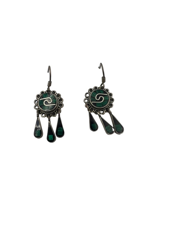 Vintage Sterling Silver Native Earrings Green and 