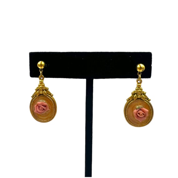 Vintage Ornate Rose Drop Earrings - image 1