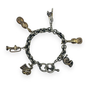 Vintage Sterling Silver Musical Instruments Charm Bracelet