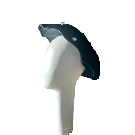 Black Velvet Bonnet Rouched Art Deco Hat with 2 Rh