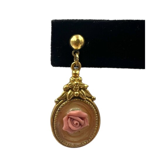 Vintage Ornate Rose Drop Earrings - image 4