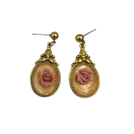 Vintage Ornate Rose Drop Earrings - image 2