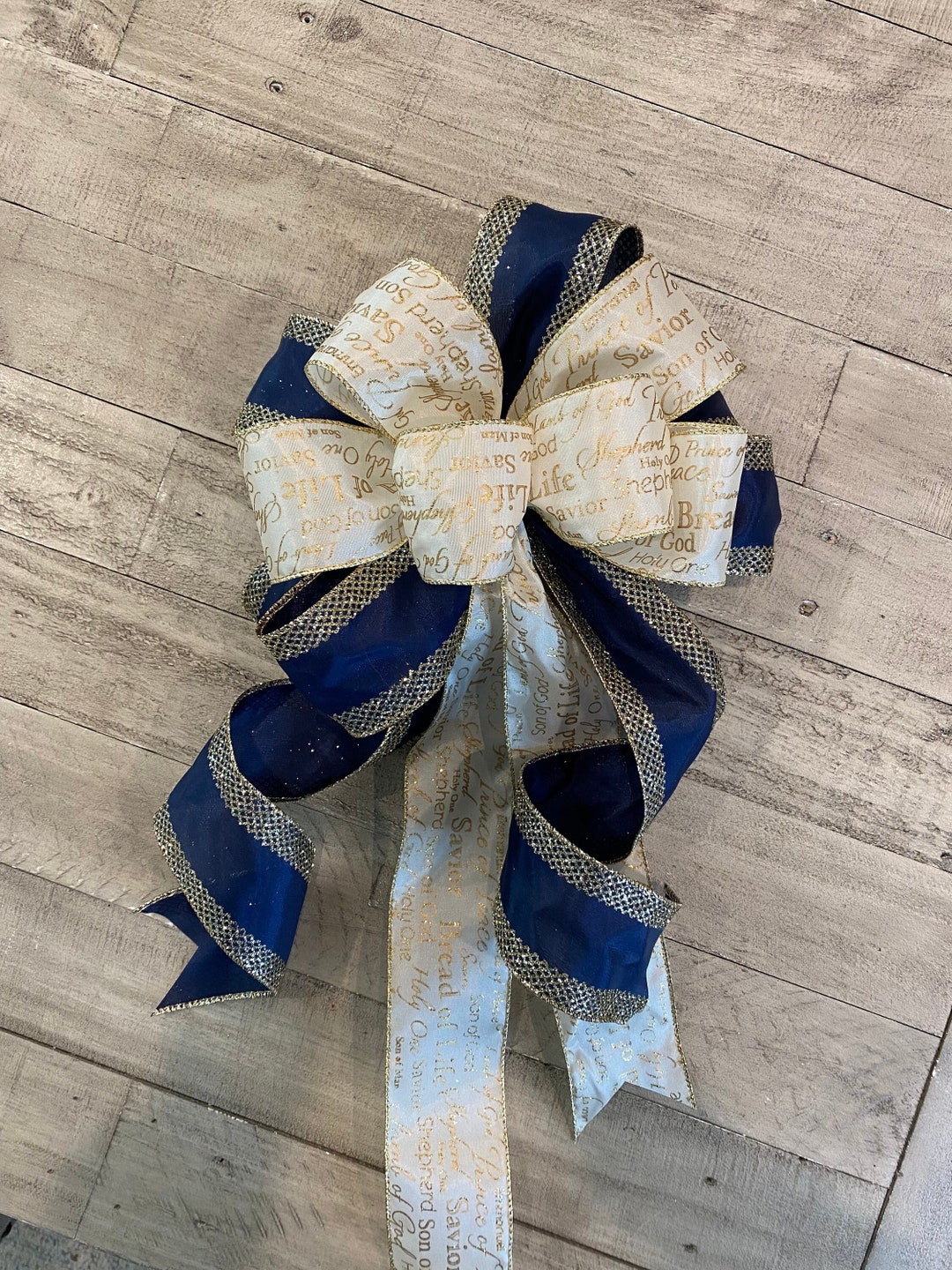Christmas/holiday Bow Wreath Bow Tree Bow Blue and Gold Etsy