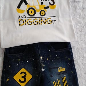 I&#39;m Digging It&quot; Construction Birthday Outfit | Custom Name & Age | Tee + Jeans, Jean Shorts, or Jean Skirt