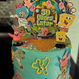 30 Years Later” Funny Sea Sponge Cake Topper – Nostalgic Birthday Decoration