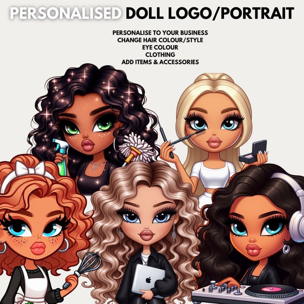 Personalised Doll Logo, Caricature Logo, Doll Cartoon Portrait Logo, Lash Tech Logo, Nail Tech Logo, Personalised Portrait, Custom Logo