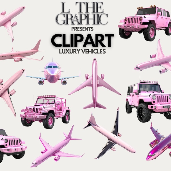 Luxury Pink Clip Art, Pink Clip Art, Vehicle Clip Art, Planes Clip Art, Pink Chrome Clip art, Graphic Design Elements, Trendy Clip Art