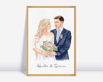 Custom watercolor couple Portrait, Anniversary Wedding Keepsake, Birthday Gift for her, Painting from photo, Valentine's gift for her