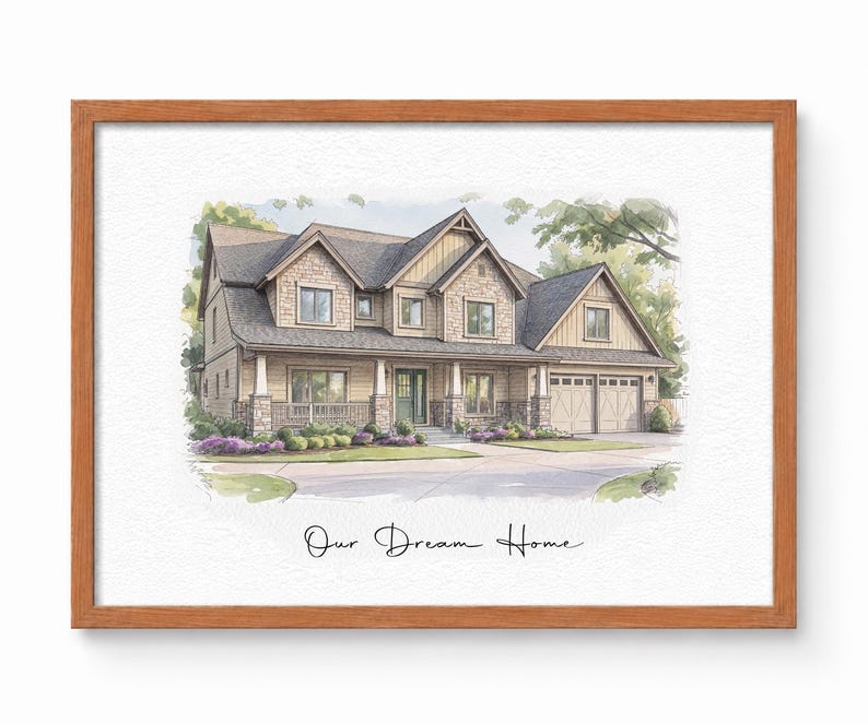 housewarming gift, our first home sign, home sweet home sign, watercolor home, house portrait, realtor gift