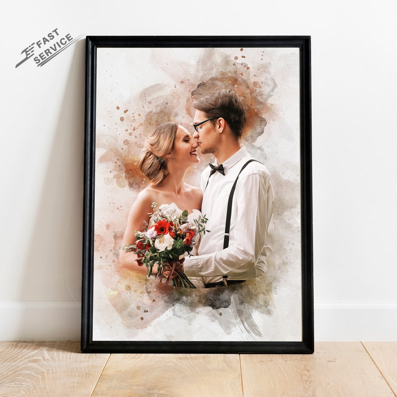 Custom Watercolor couple Portrait from Photo Personalized Gift for her | painting from photo Christmas Gift |  Wedding Anniversary Gift