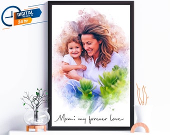 Mother's Day Gift | Custom Watercolor painting | First Mom gift | Family Portrait From Photo | Personalized Gift from Daughter Birthday gift