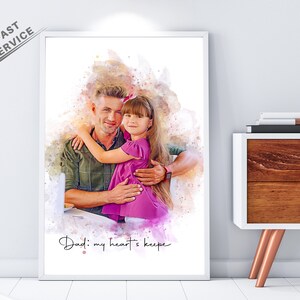 Father's Day gift for dad from daughter, Personalized gift for him / husband / Grandpa, Custom Portrait painting from photo, New dad gift - by Pawarty