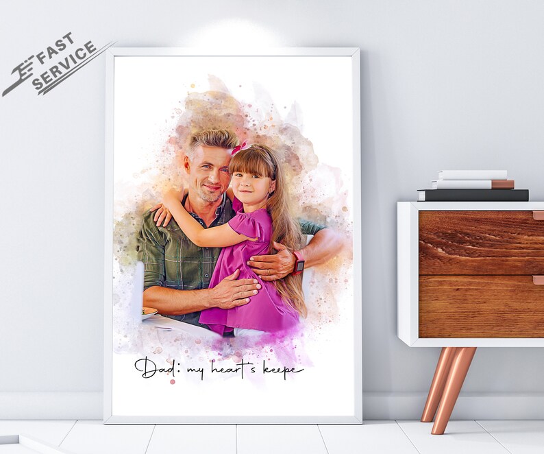 Father's Day gift for dad from daughter, Personalized gift for him / husband / Grandpa, Custom Portrait painting from photo, New dad gift - by Pawarty