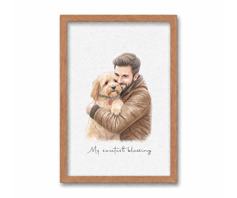 gift for her, painting from photo, portrait from photo, couple and pet, pet remembrance, owner and pet
