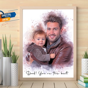 Watercolor Family Portrait Painting from Photo | Personalized fathers day gift | Gift for dad / Husband | Dad birthday gift | New Dad Gift
