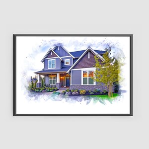Our CUSTOM PORTRAIT transforms your HOME into stunning WATERCOLOR ART, perfect for celebrating a NEW HOUSE or as a heartfelt REALTOR GIFT - by Pawarty
