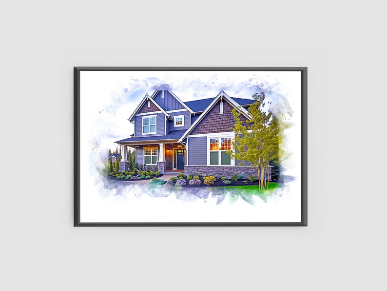 Our CUSTOM PORTRAIT transforms your HOME into stunning WATERCOLOR ART, perfect for celebrating a NEW HOUSE or as a heartfelt REALTOR GIFT - by Pawarty