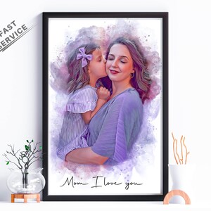 first mothers day, gift from daughter, portrait painting, custom family, anniversary gift, mom birthday gift, personalized gifts, dog mom gift, unique mom gift, gift for her, gift for wife, Drawing from photo, Christmas Gift