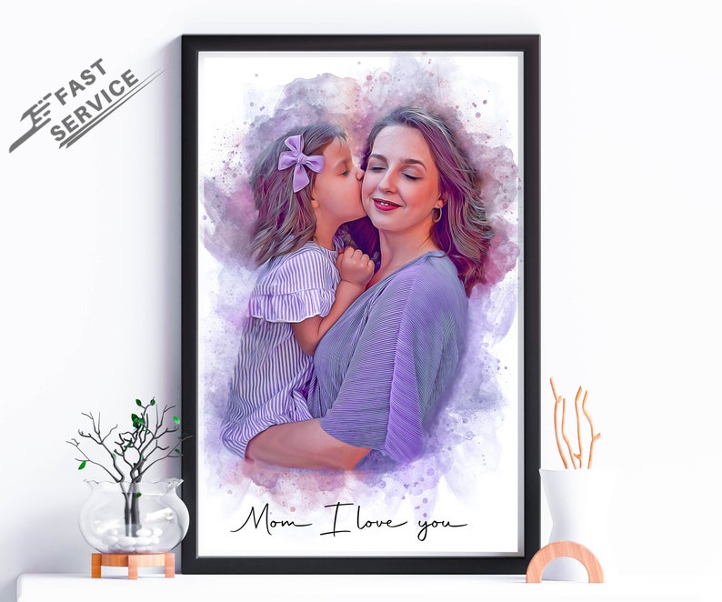 first mothers day, gift from daughter, portrait painting, custom family, anniversary gift, mom birthday gift, personalized gifts, dog mom gift, unique mom gift, gift for her, gift for wife, Drawing from photo, Christmas Gift