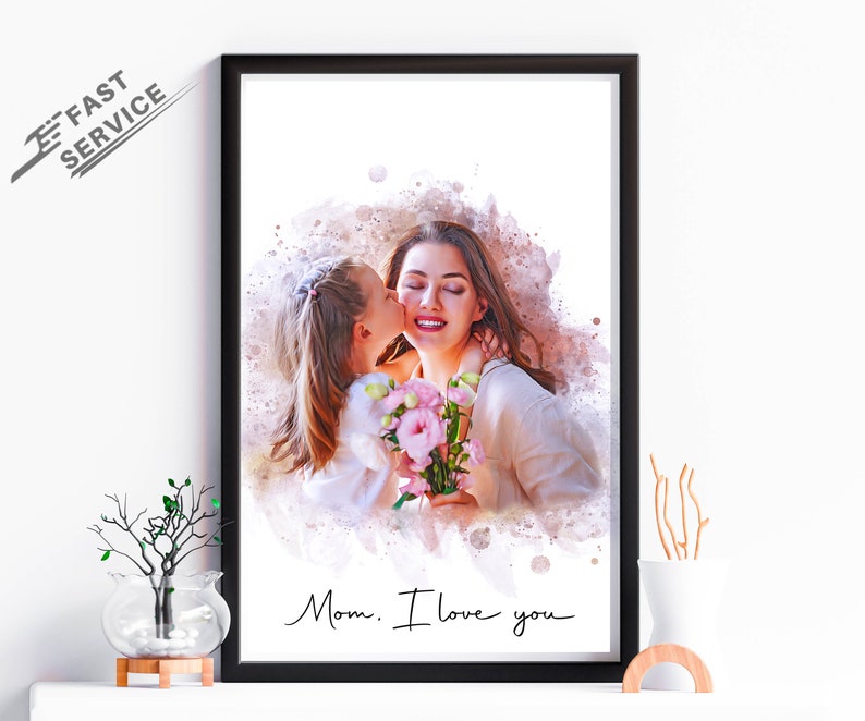 first mothers day, gift from daughter, portrait painting, custom family, anniversary gift, mom birthday gift, personalized gifts, dog mom gift, unique mom gift, gift for her, gift for wife, Drawing from photo, Christmas Gift