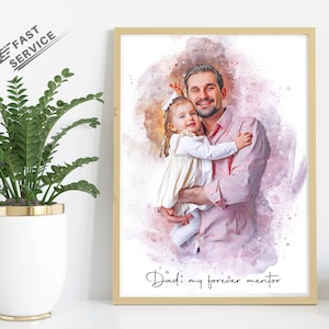 Fathers Day Gift, Gift From Wife, Gift from daughter, New Dad Gift, Gift for Husband, Gift for him Grandpa, first father Gift, Father and Daughter, Personalized gift, Dad birthday gift, Anniversary dad gift, Custom Portrait, Painting from photo - by Pawarty