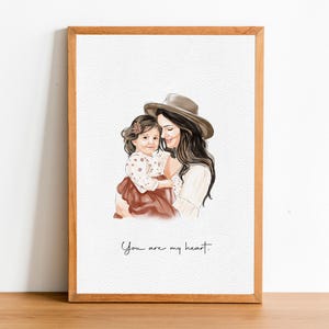 First Mothers Day Gift for Mom | Personalized watercolor portrait drawing from photo | family portrait from photo Mom Birthday gift for her
