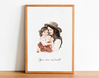First Mothers Day Gift for Mom | Personalized watercolor portrait drawing from photo | family portrait from photo Mom Birthday gift for her