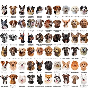May include: A collection of 60 different dog breeds, each depicted with a detailed portrait. Breeds include Akita, Husky, Bulldog, Beagle, and Poodle. The image is a colorful display of various dog faces, perfect for dog lovers.