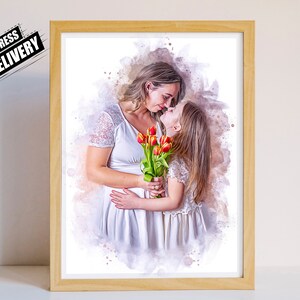 Personalized  portrait from photo, Unique mom gift from daughter, mom birthday gift for her, First Mother's Day gift, Custom family portrait