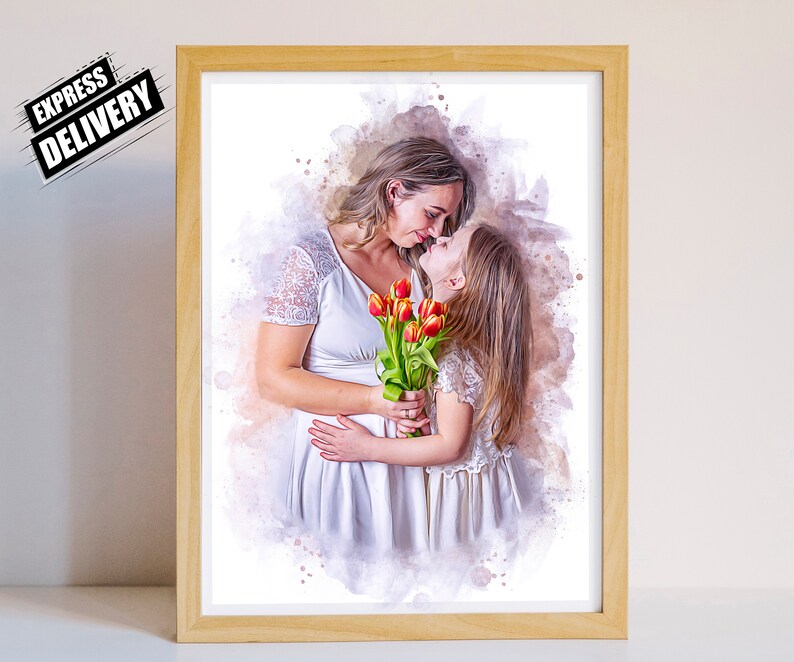 Personalized  portrait from photo, Unique mom gift from daughter, mom birthday gift for her, First Mother's Day gift, Custom family portrait