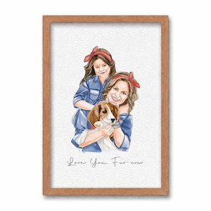 Custom Watercolor Portraits with pet, couple portrait, Christmas Gift