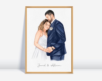 Ritratto di coppia personalizzato ad acquerello, disegnato a mano da una foto, regalo per San Valentino/Natale, ricordo di anniversario di matrimonio, regalo per fidanzato/a