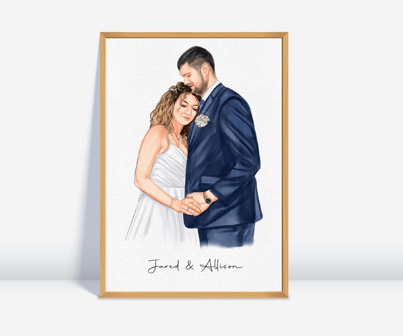 Personalized Watercolor Portrait painting from photo, Anniversary Present, Wedding couple Portrait.