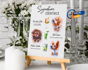 Pet Signature Drink Sign for wedding | His and her Drink sign with dog, Custom Pet Cocktail Bar Menu | Open Bar sign | Dog photo Bar Sign