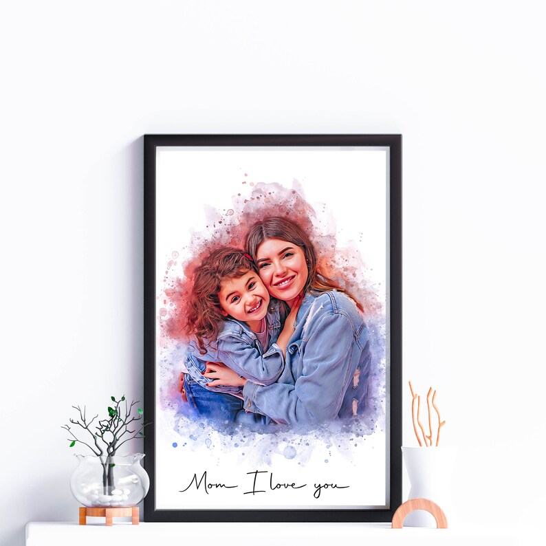 Personalized  portrait from photo, Unique mom gift from daughter, mom birthday gift for her, First Mother's Day gift, Custom family portrait