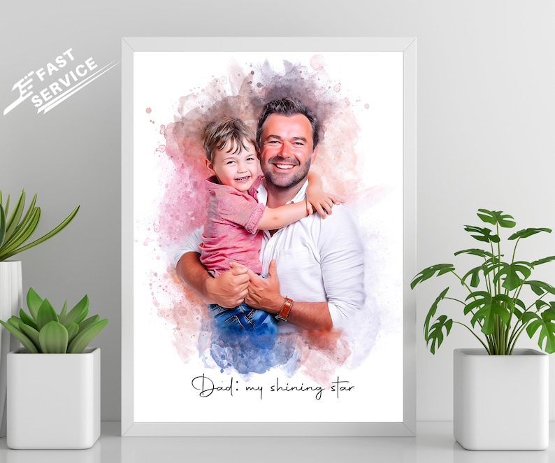 A heartfelt fathers day gift from daughter, perfect for dad, husband, or grandpa. this custom portrait painting from photo turns memories into timeless art. ideal as a birthday gift, anniversary dad gift, or first father gift.