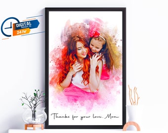 Mothers Day Gift Personalized Watercolor Portrait | First Mothers Day Birthday Gift | Custom mother and daughter art | Family Portrait